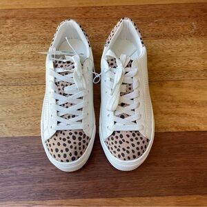 Universal Thread White Leather Sneakers w Animal Print Tan & Black Suede Detail